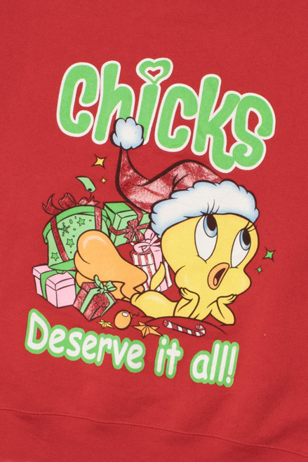 Vintage "Chicks Deserve It All!" Tweety Bird Looney Tunes Ugly Christmas Sweatshirt