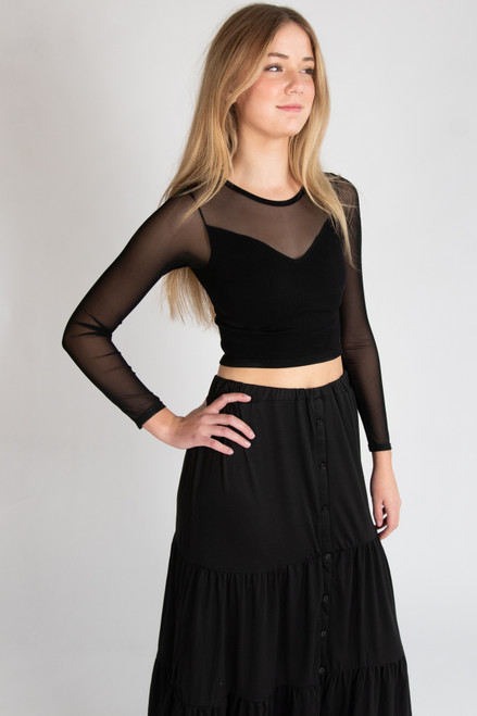 Tiered Button Front Maxi Skirt