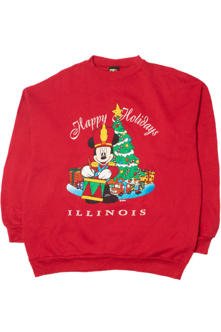 Vintage Mickey Mouse "Happy Holidays" "Illinois" Ugly Christmas Sweatshirt (1990s)