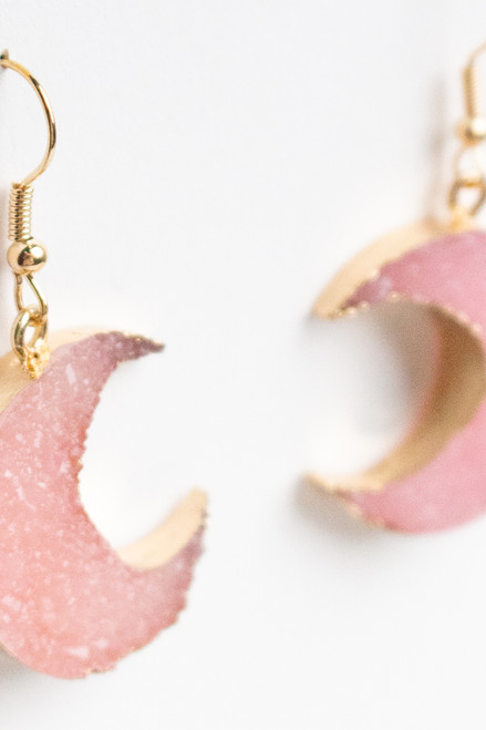 Pink Crystal Moon Earrings