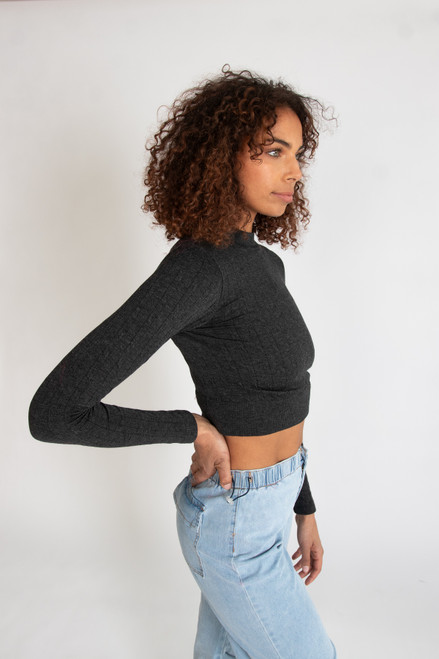 Cable Knit Mock Neck Crop Top