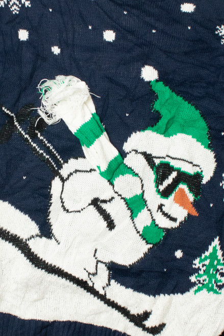 Navy Skiing Snowman Ugly Christmas Pullover 61704