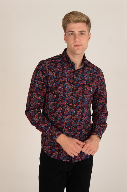 Navy Paisley Floral Long Sleeve Button Up Shirt