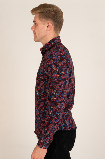 Navy Paisley Floral Long Sleeve Button Up Shirt