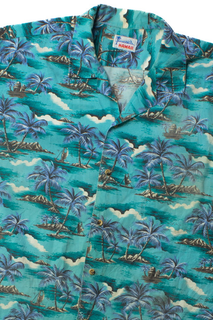 Vintage Blue Sea Huts Hawaiian Shirt (1990s)