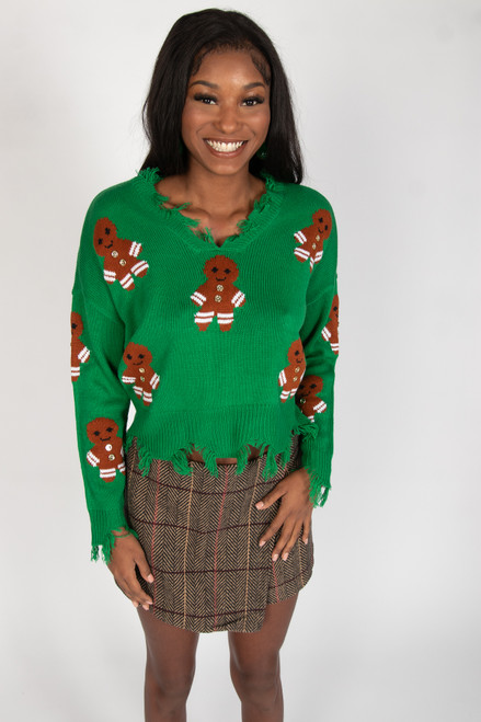 Gingerbread Friends Distressed Sweater