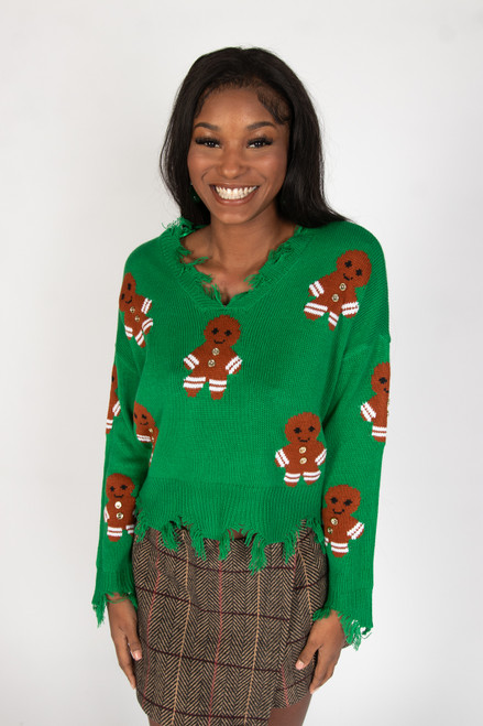 Gingerbread Friends Distressed Sweater