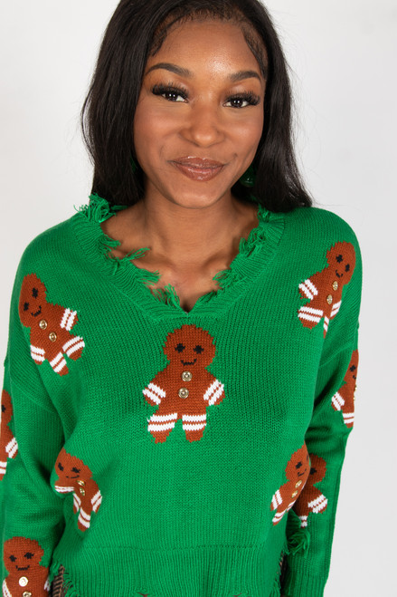 Gingerbread Friends Distressed Sweater