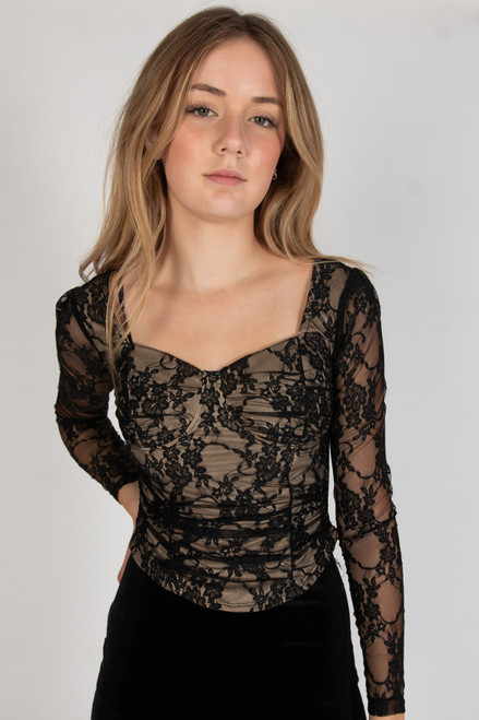 Lace Bustier Long Sleeve Top