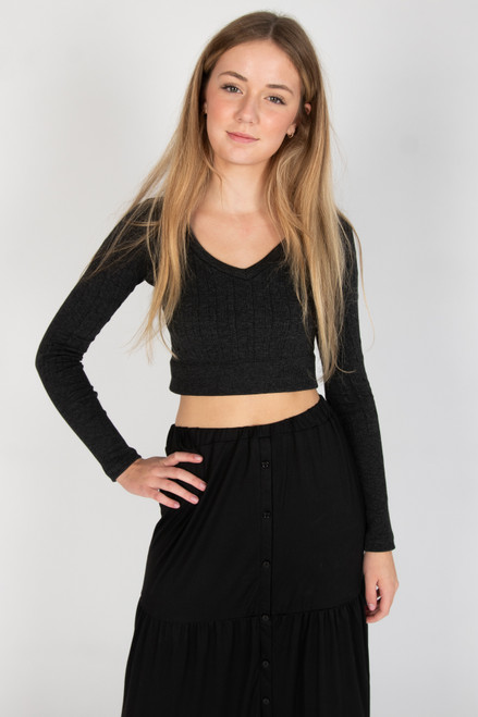 Cable Knit V Neck Crop Top