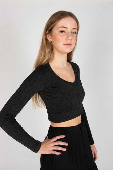 Cable Knit V Neck Crop Top