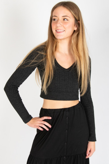 Cable Knit V Neck Crop Top