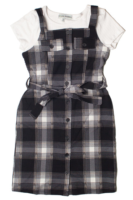 Button Front Plaid Mini Dress With Tee