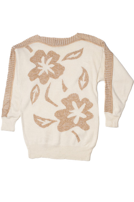 Vintage Metallic Floral 80s Sweater Dress