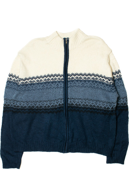 Blue & Ivory 80s Zip-Up Sweater