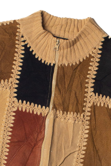 Vintage Leather & Crochet Patchwork Vest