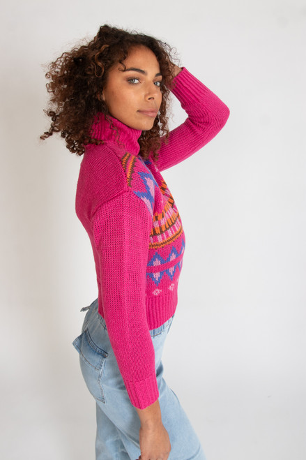 Fuchsia Fair Isle Turtleneck Sweater