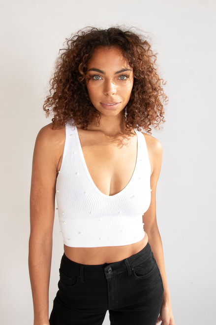 Pearl Detail Deep V Crop Tank