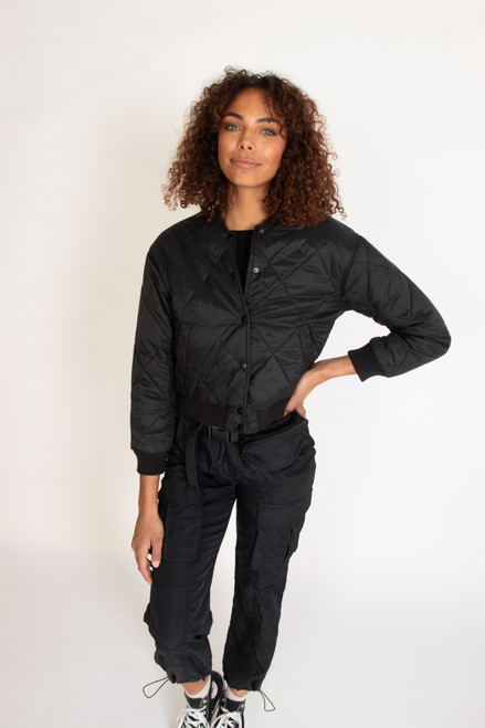 Black Quilted Bomber Jacket