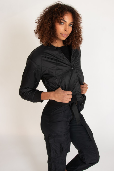 Black Quilted Bomber Jacket