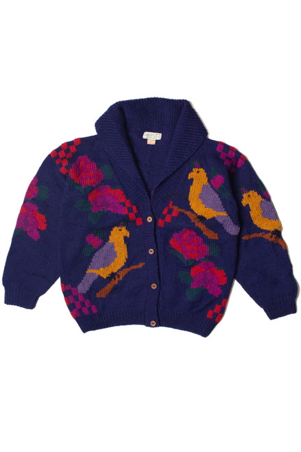 Vintage Hand Knit Bird Pattern Cowl Neck Sweater
