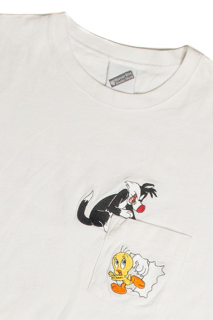 Vintage Sylvester and Tweety Embroidered Pocket T-Shirt