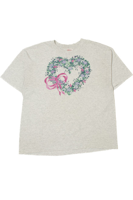 Vintage Floral Heart Wreath With Bow T-Shirt