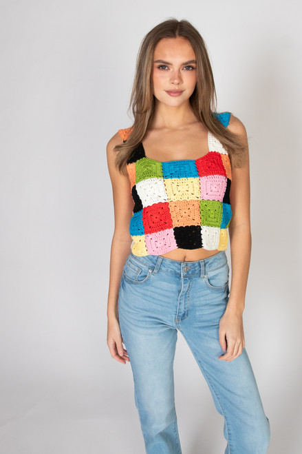 Colorblock Granny Square Crochet Tank