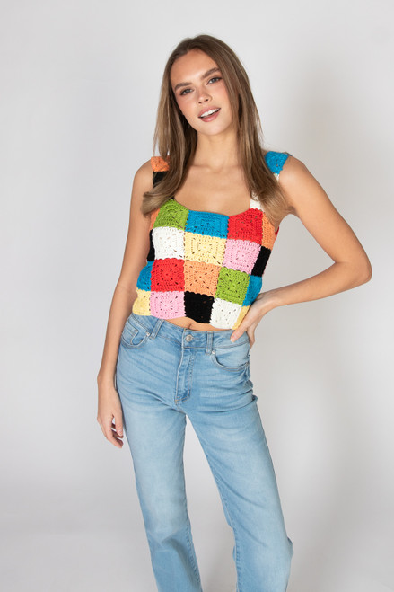 Colorblock Granny Square Crochet Tank