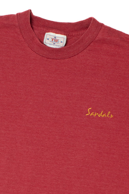 Vintage "Sandals" Resorts Embroidered Logo Thin Stripe T-Shirt