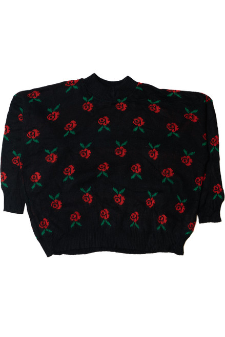 Vintage Digital Rose Knit 80s Sweater