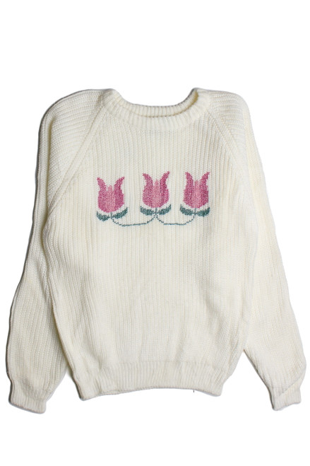 Vintage Cross-Stitch Tulip 80s Sweater (1980s) 4350