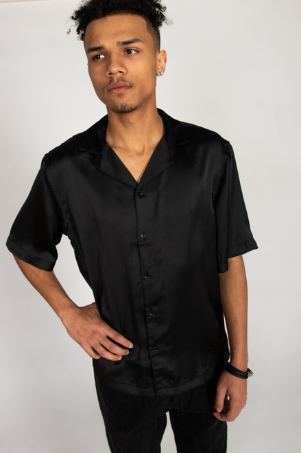 Black Satin Button Up Shirt