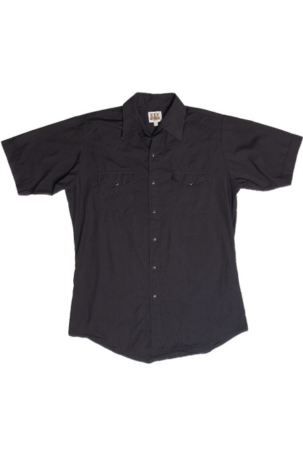 Vintage Ely Solid Black Button Up Shirt