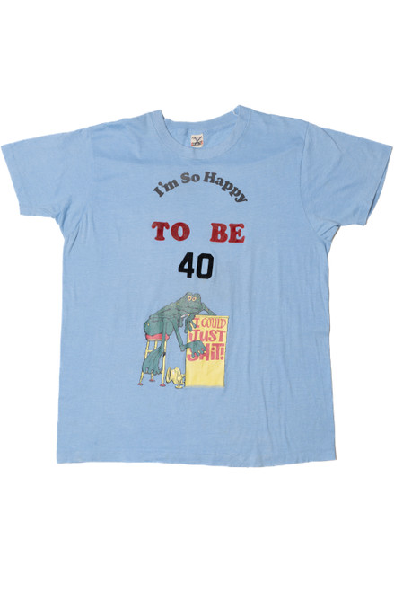 Vintage "So Happy To Be 40" Frog Iron-On Screen Stars T-Shirt