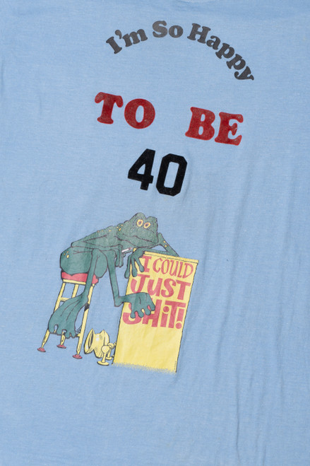 Vintage "So Happy To Be 40" Frog Iron-On Screen Stars T-Shirt