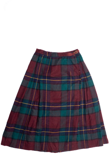 Vintage Plaid Wool Midi Skirt (80s) 688