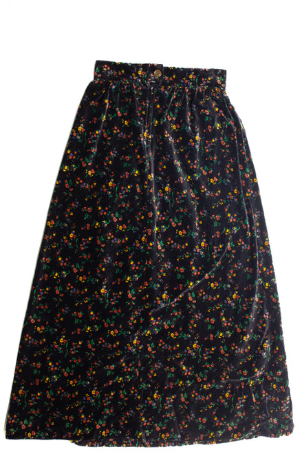 Vintage Black Floral Maxi Skirt (1970s) 692