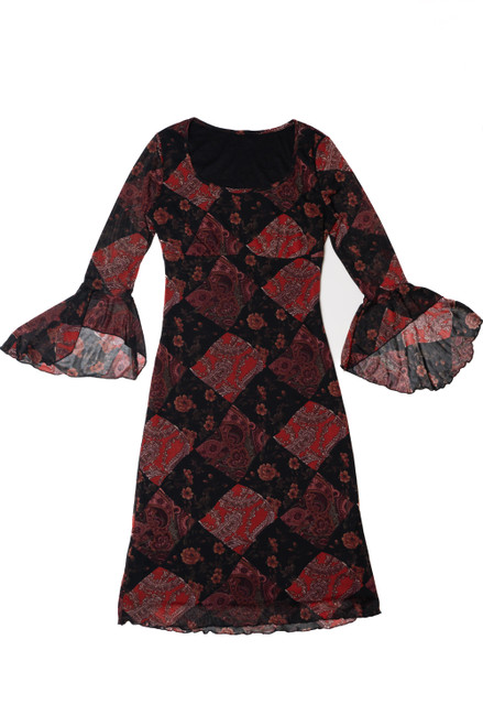 Vintage Patchwork Print Peasant Sleeve Dress