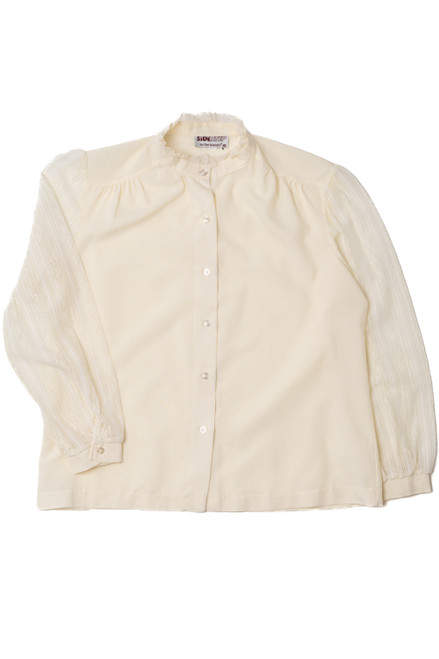 Vintage Lace Sleeve Mandarin Collar Button Up Shirt