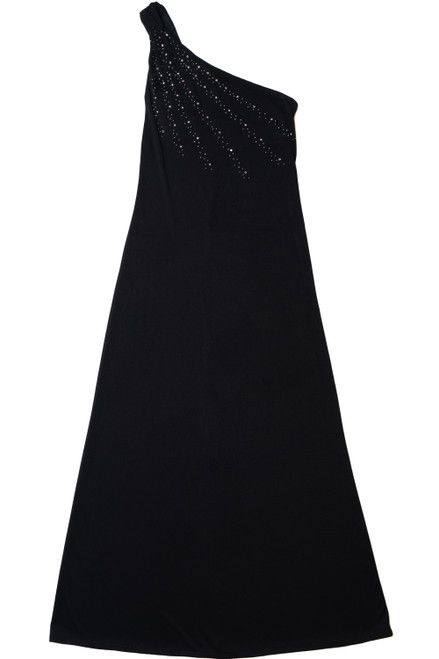 Vintage One Shoulder Bedazzled City Triangles Maxi Dress