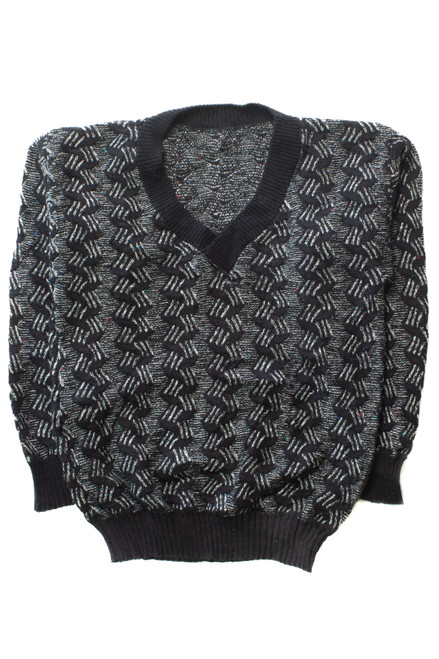 Vintage Black V Neck 80s Sweater 4396