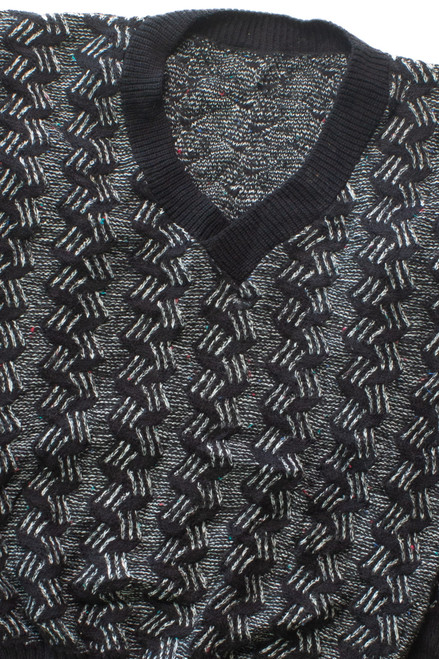 Vintage Black V Neck 80s Sweater 4396