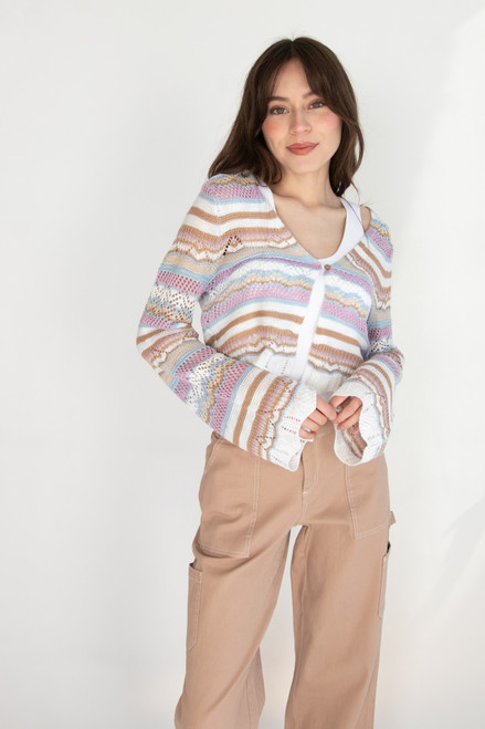 Striped Pointelle Cardigan