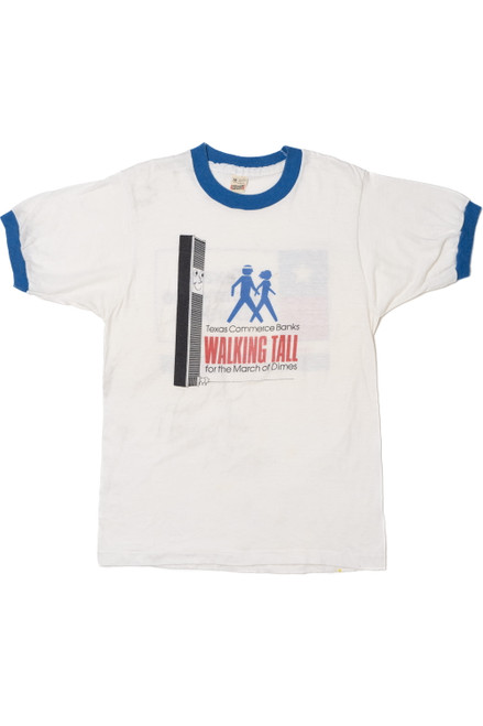 Vintage Texas Commerce Banks "Walking Tall" Front/Back Print Ringer T-Shirt