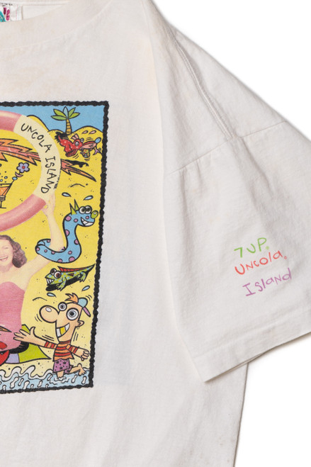 Vintage "7 UP Uncola Island" Front/Back Print National Mills T-Shirt