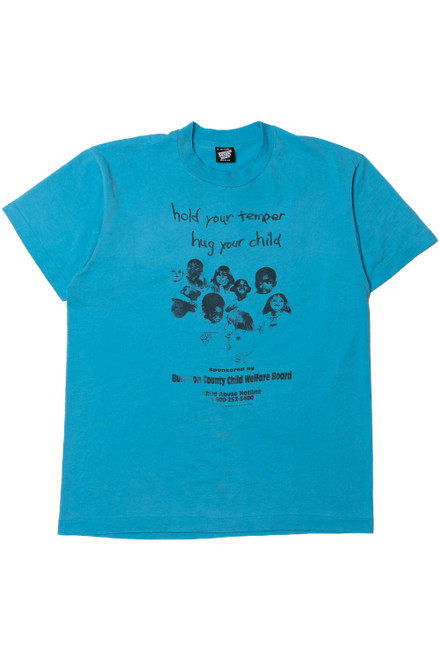 Vintage "Hold Your Temper Hug Your Child" Child Abuse Hotline T-Shirt