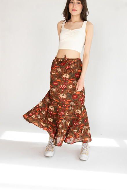 Floral Mushroom Maxi Skirt