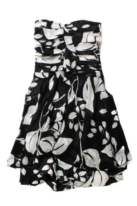 Black & White Leaves Strapless Dress