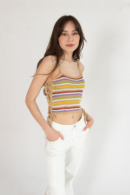 Side Lace Up  Crochet Tank